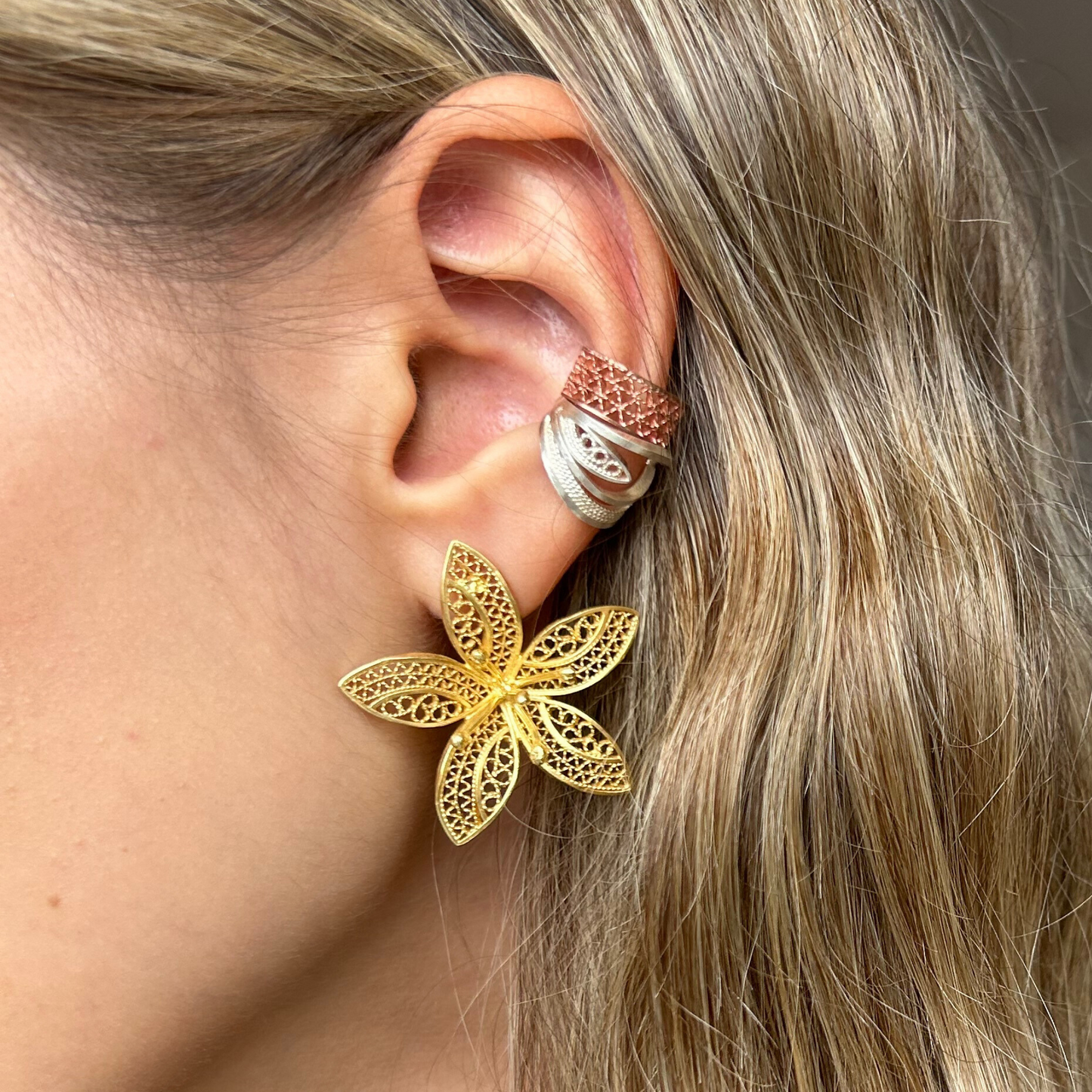 Flower Silver Earring (Gold Plated)